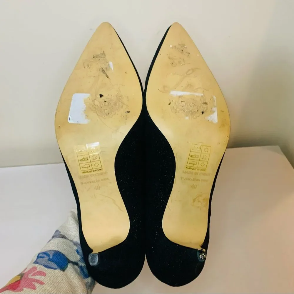 Free People Florence Black Glitter Suede Pointed Toe Pump size 40